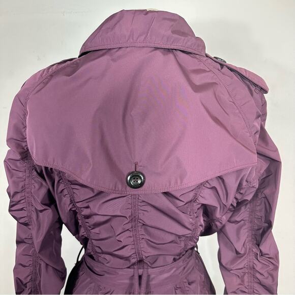 Burberry London Ruched Taffeta Double Breasted Lightweight Trench Coat Purple 12 - Picture 10 of 16